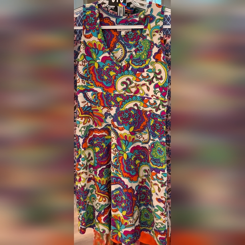 Jude Connally XS Dress Multi-Color Psychedelic Paisley V-Neck Sleeveless Stretch